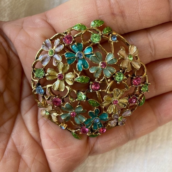 Monet Pastel Flowers Vintage Brooch‎ - Picture 1 of 5